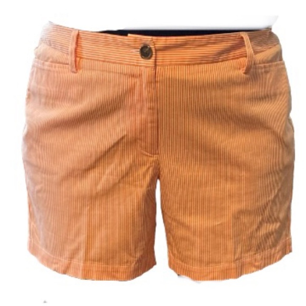 LANDS END Orange White Striped Bermuda Golf Athletic Shorts Stretch 16 Petite